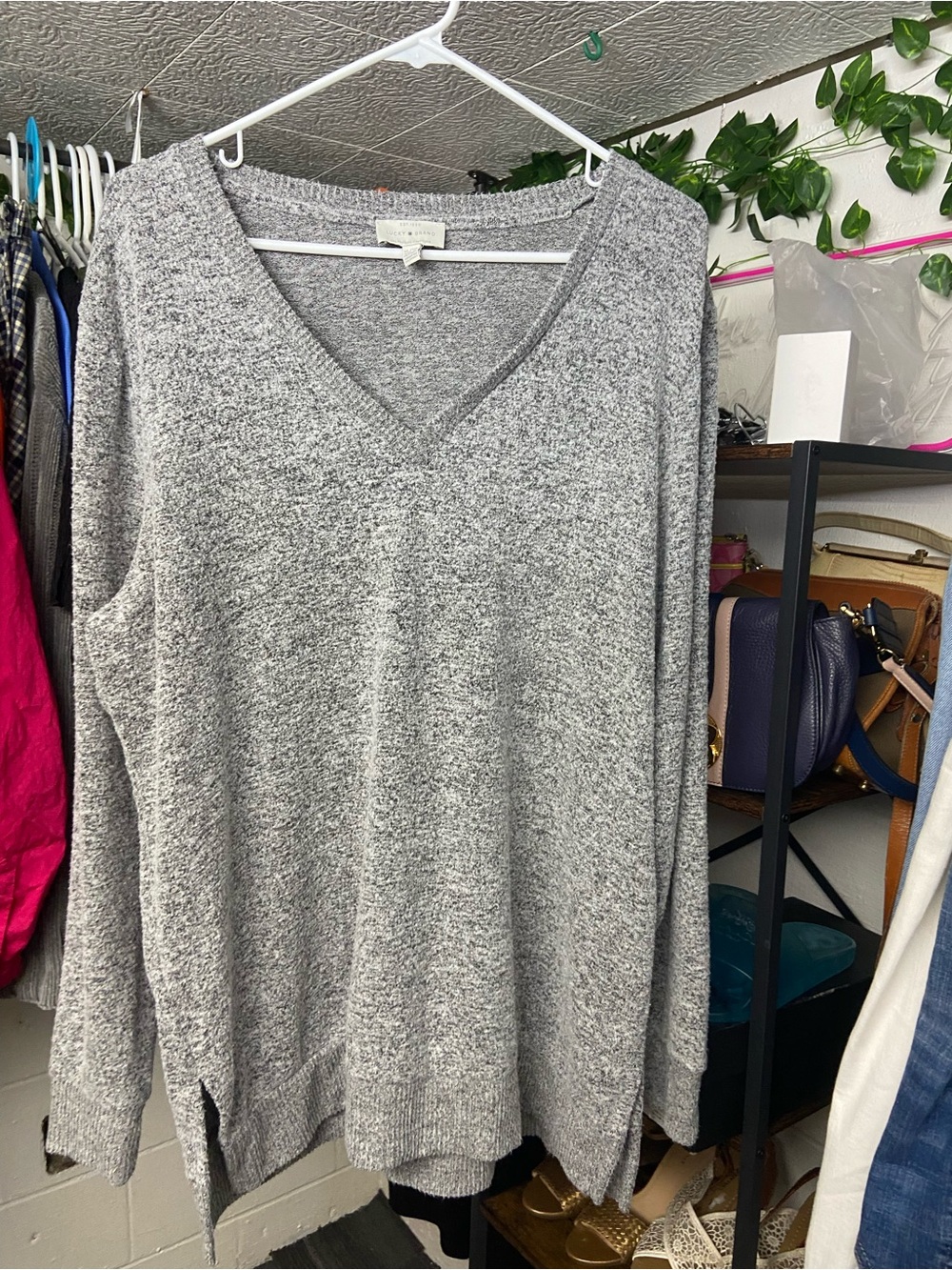 Lucky Brand Light Gray Marled V-Neck Sweater